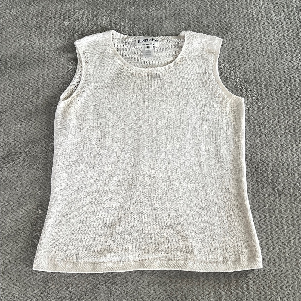 Pendleton Vintage Knit Tank Top Vest Size M White Sleeveless Sweater Casual